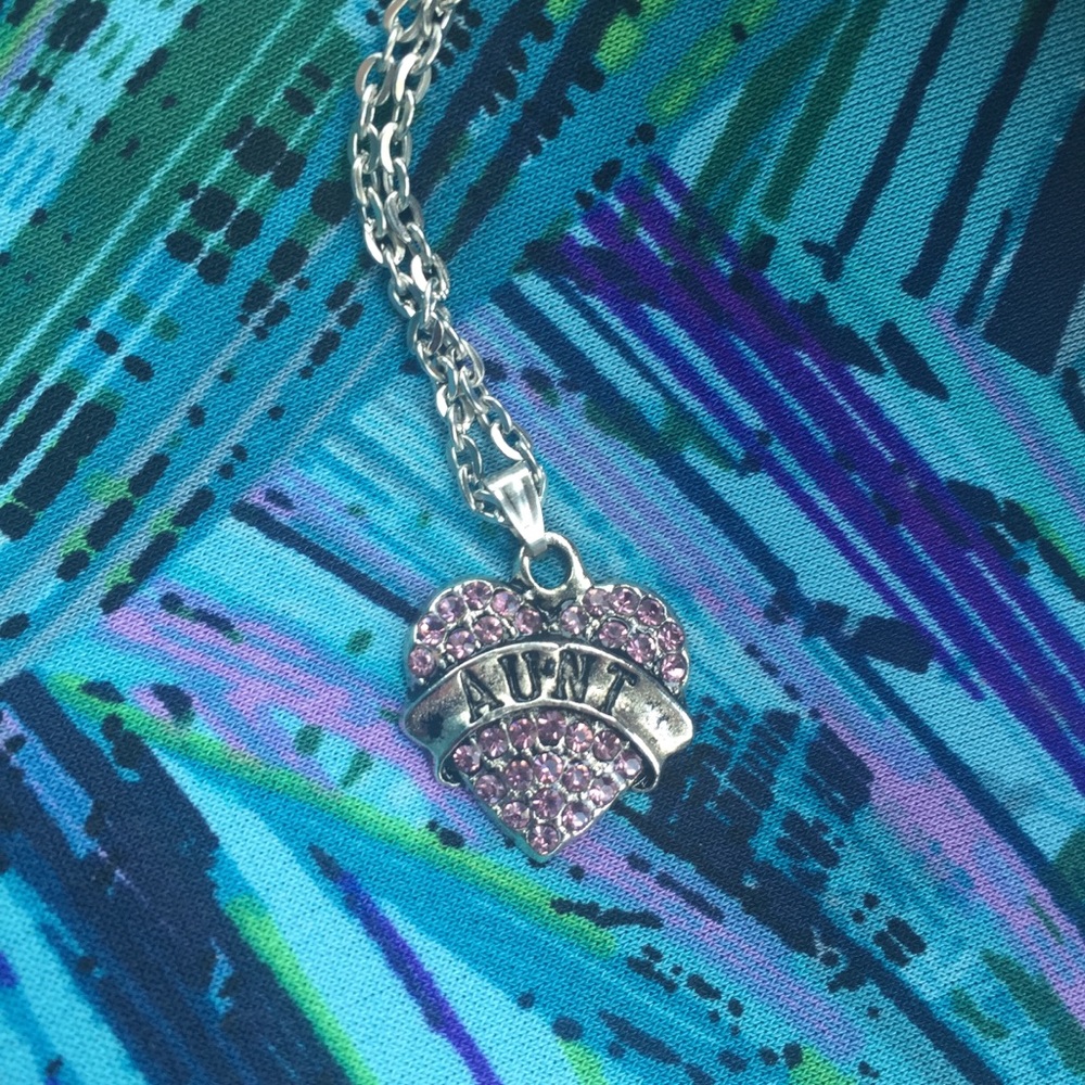 New Aunt Pink Rhinestone Heart Necklace